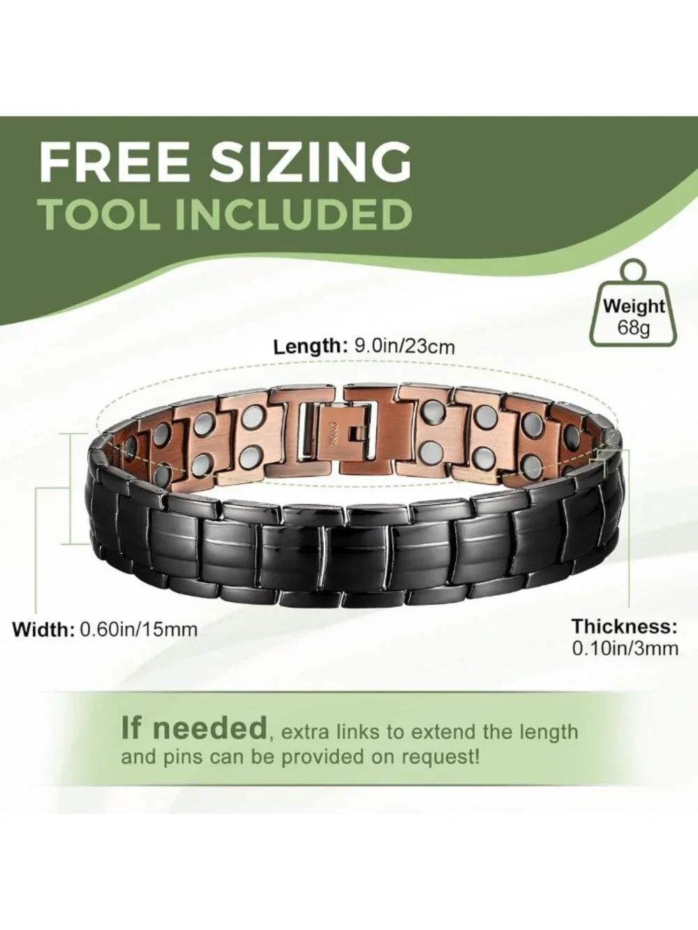Men's Copper Magnetic Therapy Bracelet | Adjustable, 99.9% Pure Copper, Gift